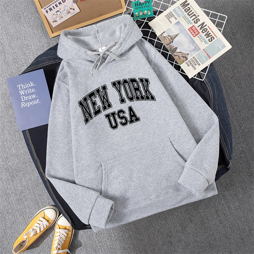 YORK USA Women Hoody Street Casual Loose Sweatshirt Autumn Fleece Hooded Hip Hop ONeck Clothing Female 250121