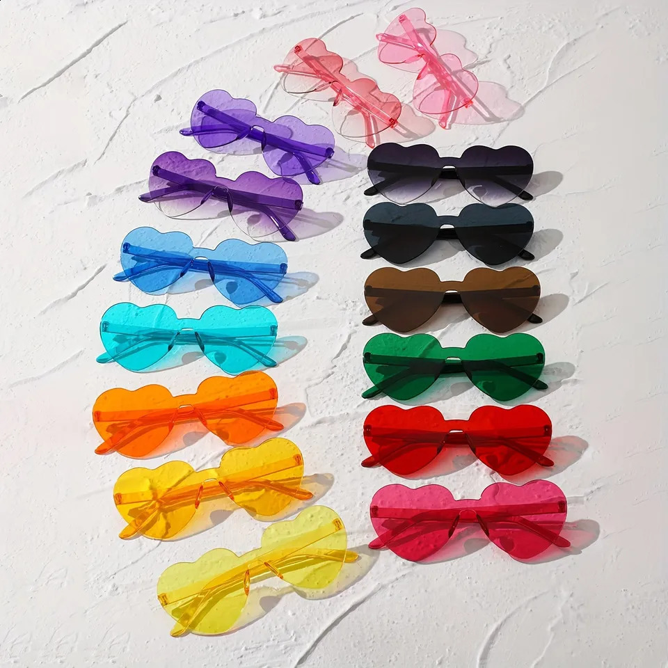 15pcs Heart Shaped Rimless Sunglasses Women Men Cute Cat Eye Candy Color Shades Sun Glasses Party Eyeglasses UV400250120ww