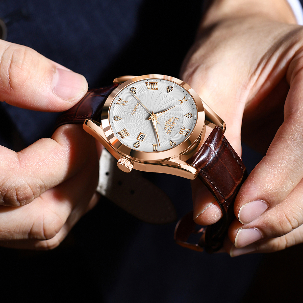 LIGE's new minimalist men's waterproof calendar, night light multifunctional quartz leather strap watch, holiday gift