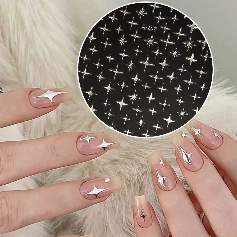 Black White Star Nail Sticker Bronzing Laser Gold Silver Starlight Glossychic Y2K Adhesive Decal Manicure Decorations SliderXJ250120