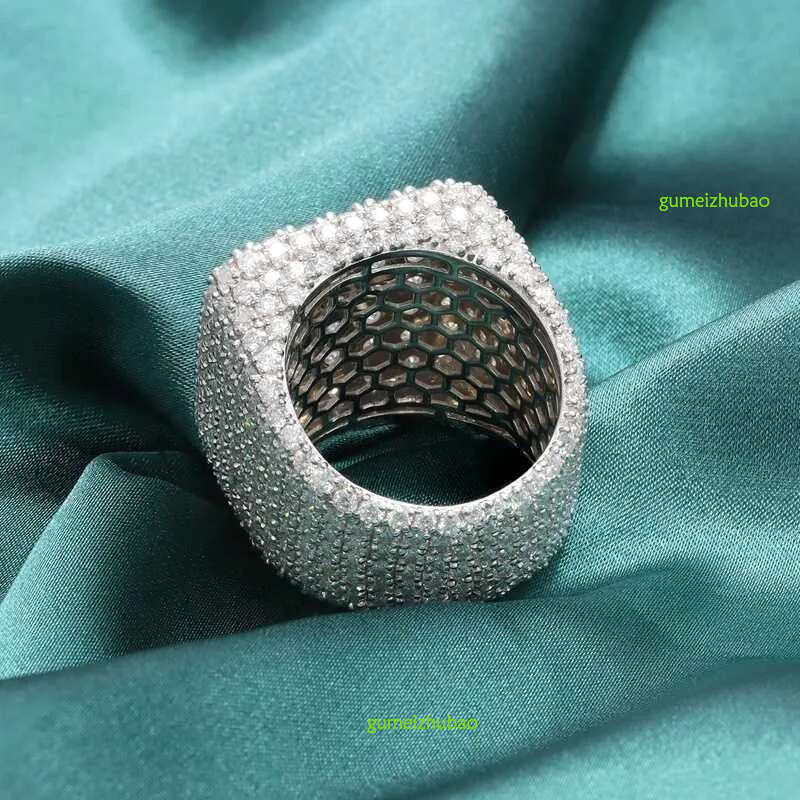 Custom Fine Hip Hop Iced Out Vvs Moissanite Ring Sterg Sier Full Men Hiphop Lab Dia