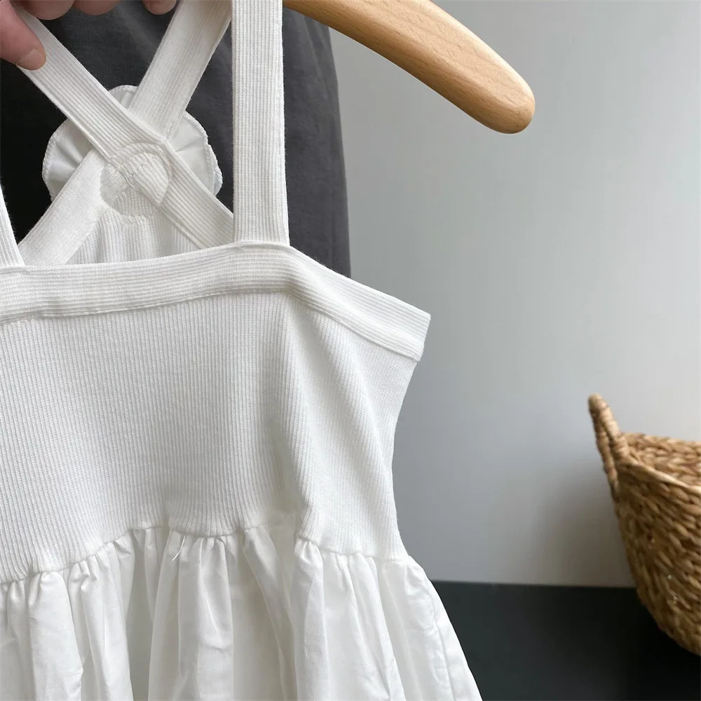 6870-1 Children Dress Summer Girls Small Suspender Dress French Childrens Sleeveless White Princess Dress 250120