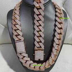 Hip Hop Rapper Sier 25mm Wide 4 Rows Vvs Moissanite Full Iced Out Cuban k Chain Necklace