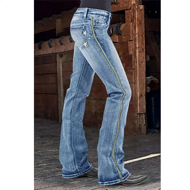 Huangs America Retro y Ladies Denim Jeans Body Curving High Stretchy Cowgirl Boot Cut Pants T23 250122