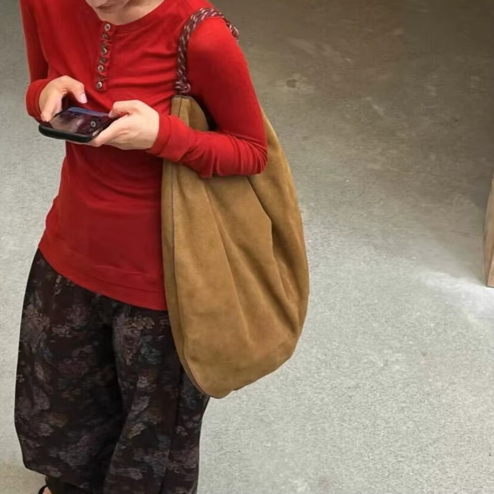 Half Moon Hobo Tote Bags for Faux Suede Shoulder Bag Rope Handle Women Designer Handbags 2025 New Large Shopper