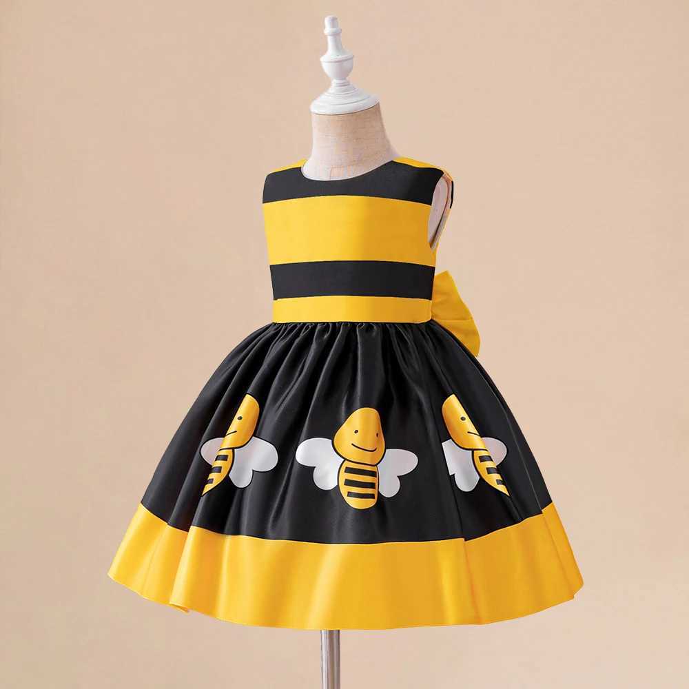Yellow Bee Tutu ParTY Dress for Baby Girl Kids Bee Stripe Summer Casual Dress CHIldren Bow Daily Holiday Dress Girls Wear X250220