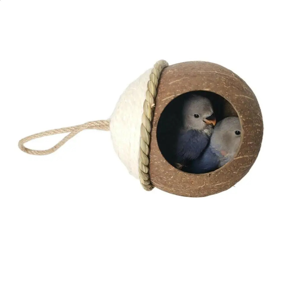 Cute Comfortable Natural Coconut Shell Bird House Pet Parakeet Finche Sparrows Cage 250207
