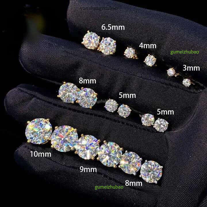 Affordable Price Screw Back VVS Moissanite Hip Hop S Sier 10K 14K Gold Dia Round Solitaire Stud Earrings