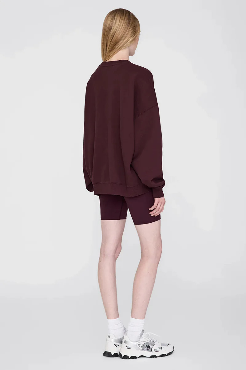 24 winter North American niche AB hand cranked special y fleece wine red loose womens round neck sweatshirt 250121