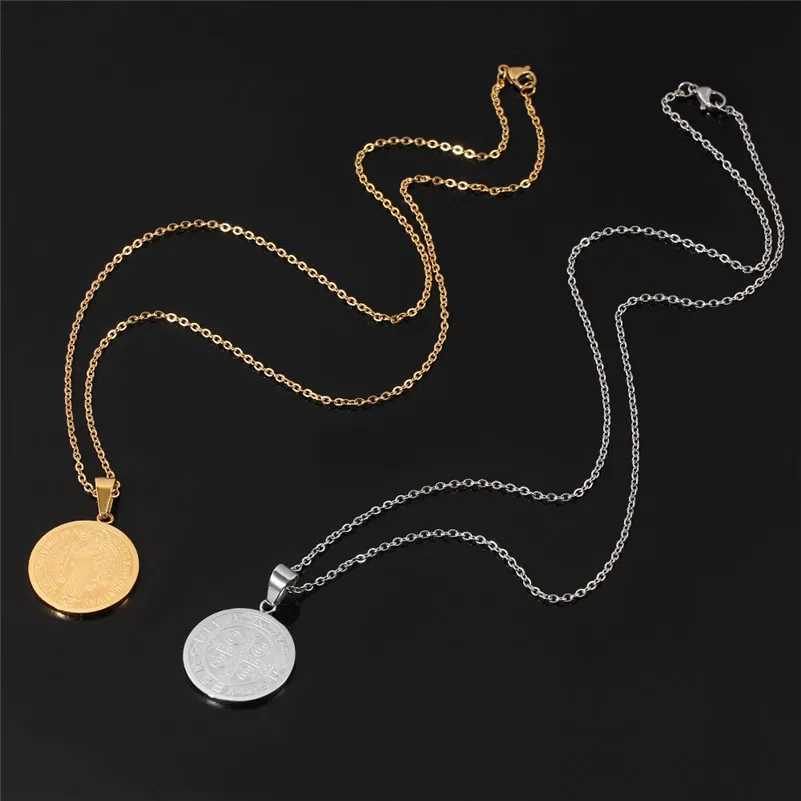 Religious San Benito Medal Pendant Stainless Steel Chain Silver Color Cross Jesus Saint Benedict Necklaces for Women Men JewelryXJ250121