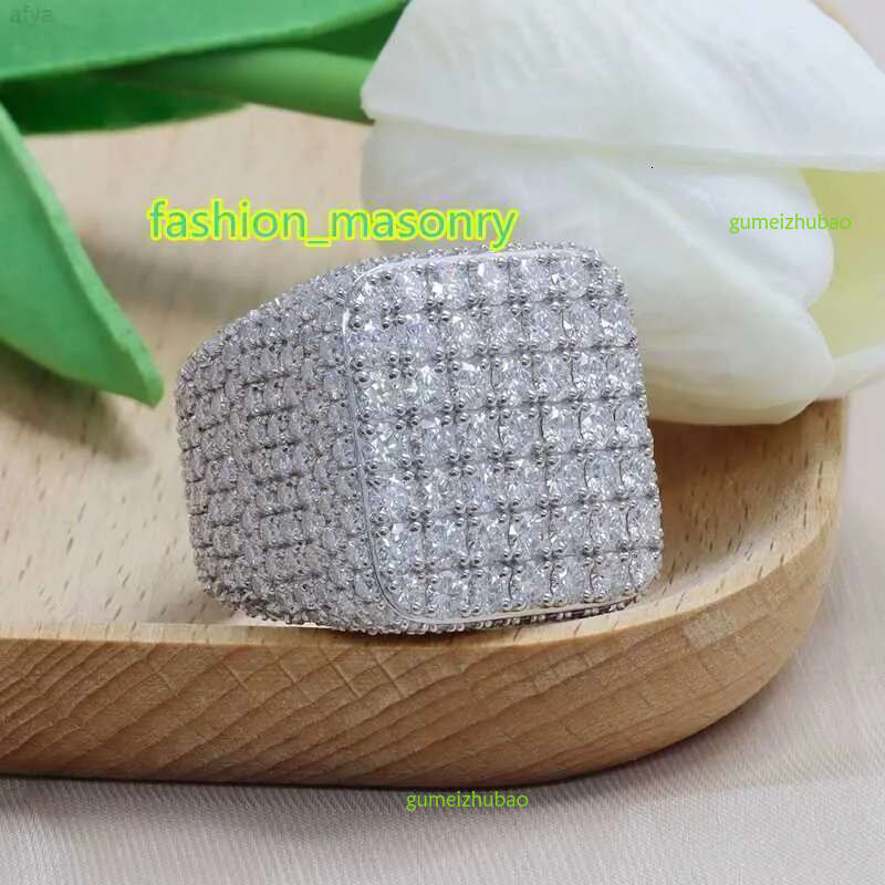 Custom Fine Hip Hop Iced Out Vvs Moissanite Ring Sterg Sier Full Men Hiphop Lab Dia