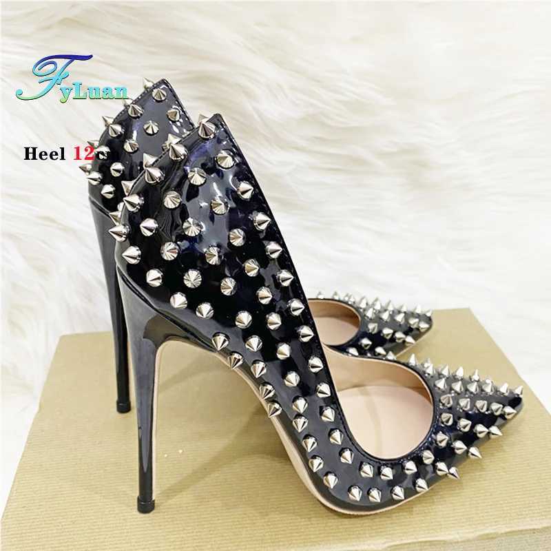 Super Thin Heel 8 10 12CM Sexy All Spikes Rivets Women Pumps Pointed Toe Super High Heels Party Nightclub Fashion Shoes Size 46 Z250121
