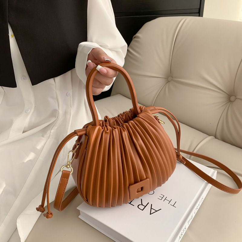 Wrinkle Pocket For Women's Bag 2025 New Drawstring Bucket Handheld Fashion Trend Texture Single Shoulder Crossbody