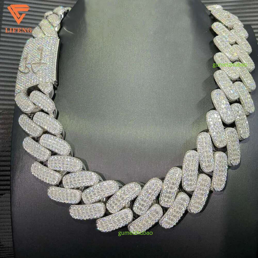 Lifeng Jewelry 30mm Width Vvs Moissanite k Baguette Dia Sterg Sier Cuban White Gold Necklace Custom Chain