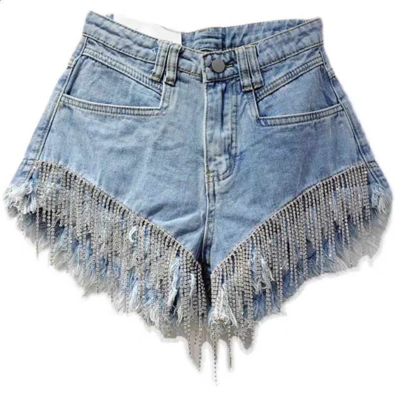 Summer pink denim shorts womens heavy industry rhinestone n sense high waist and thin fried street A-shaped pants 250122