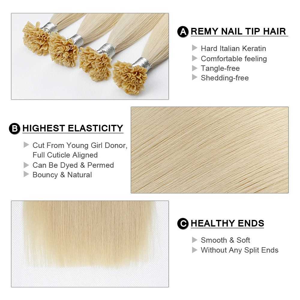 Nail U-tip Real Remy natural human hair extension fusion keratin bonding micro ring European hair capsule 6-24 g/s 50g/pack W250113