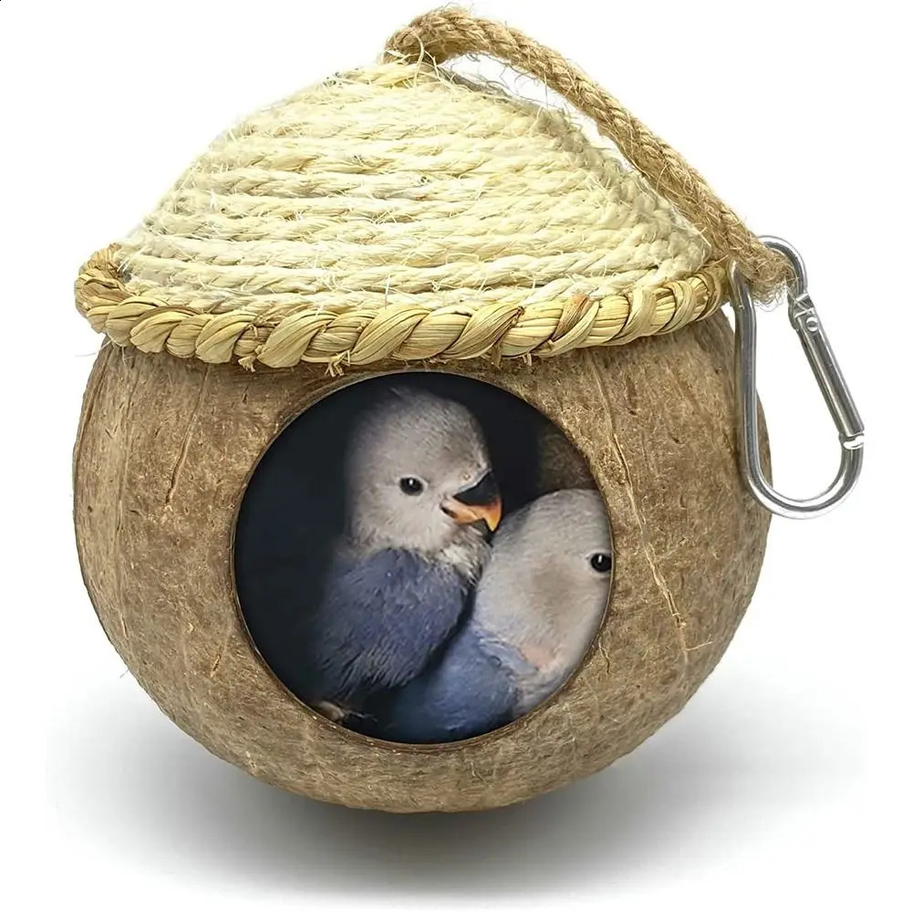 Cute Comfortable Natural Coconut Shell Bird House Pet Parakeet Finche Sparrows Cage 250207