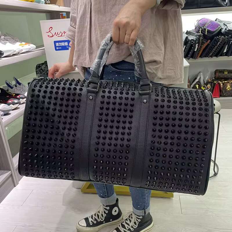 Fashion casual men's and women's leather backpack personality riveted travel handbag Computer chest bag Fanny pack