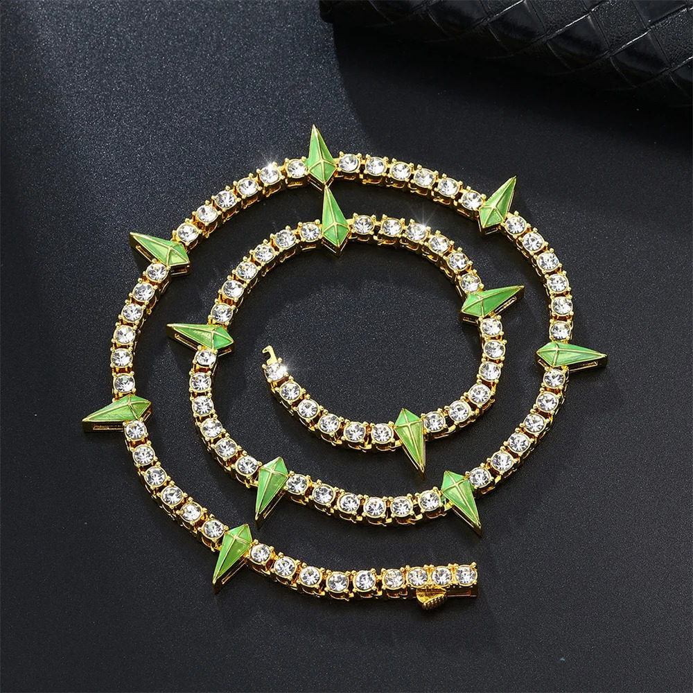 4MM tennis chain drip shaped ice colorful rhinestone sparkling rapper necklace mens and womens suffocating jewelry 250107