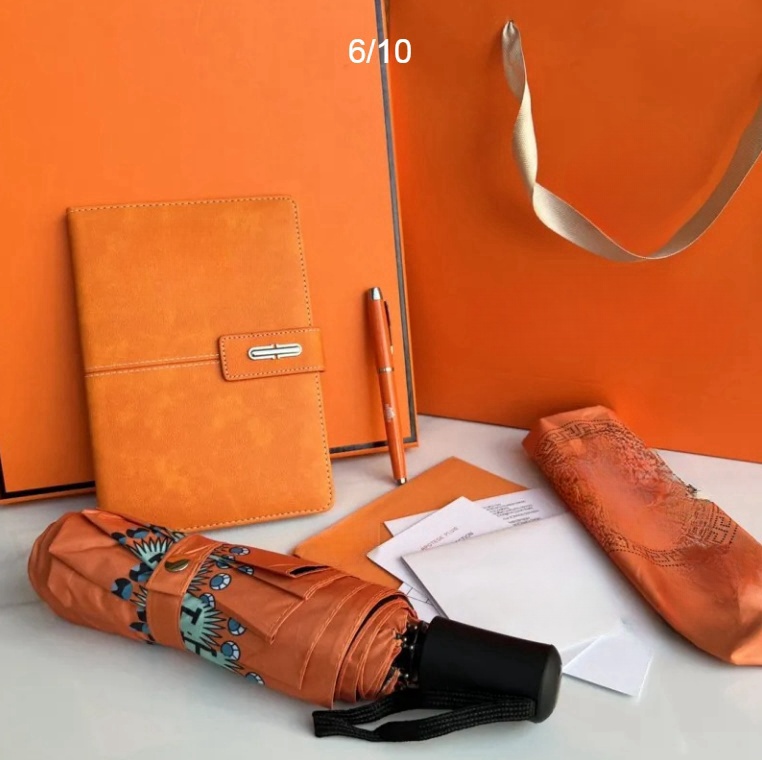 Wholesale Top Quality Classic Letter Orange Ballpoint Pen Umbrella Box Set Fashion Business Notebook Company Gift Teacher's Day Student
