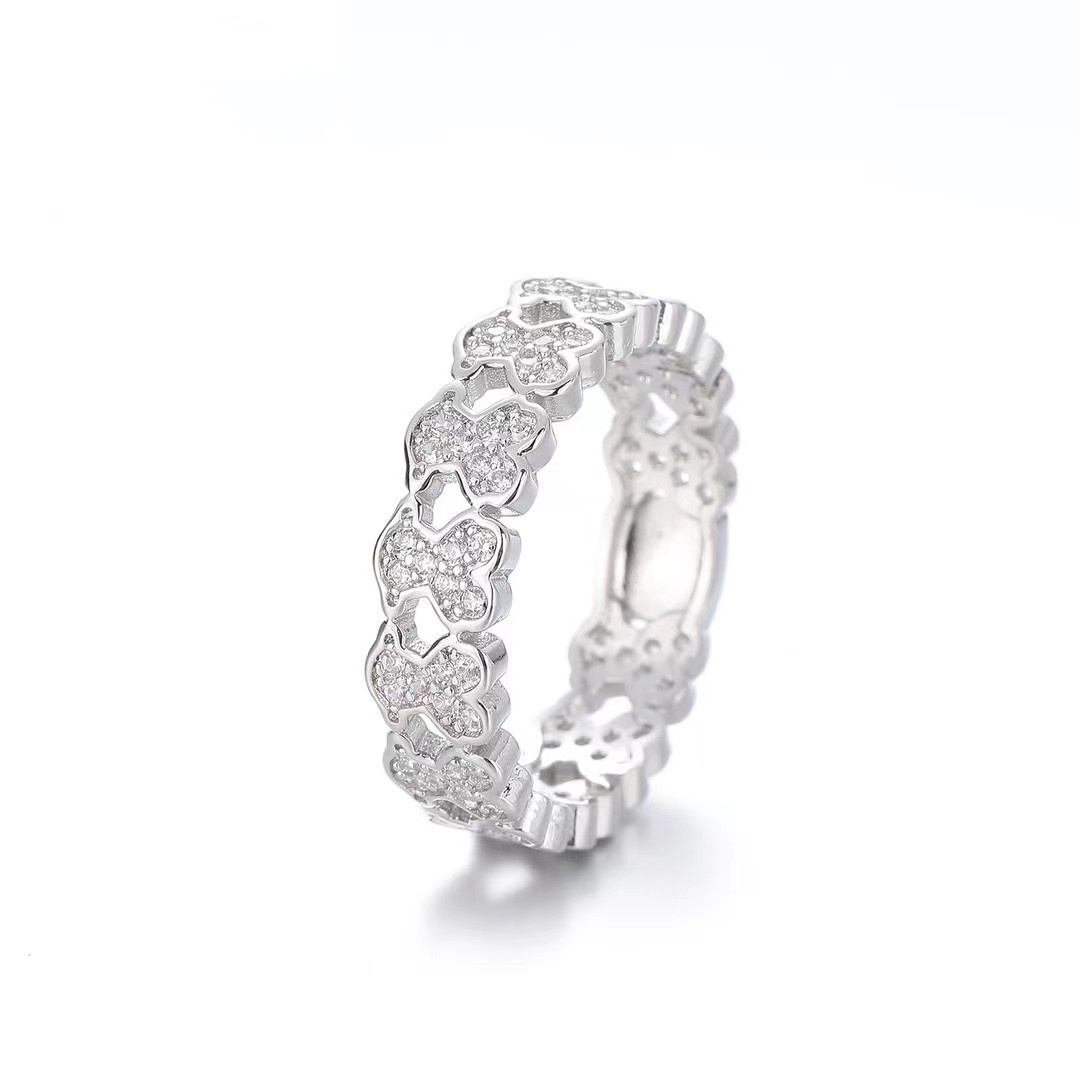 Hot Fashion Women Men Bear Rings Simple Stainless Steel Copper Silver Rose Gold White Zircon Round Jewelry A Gift