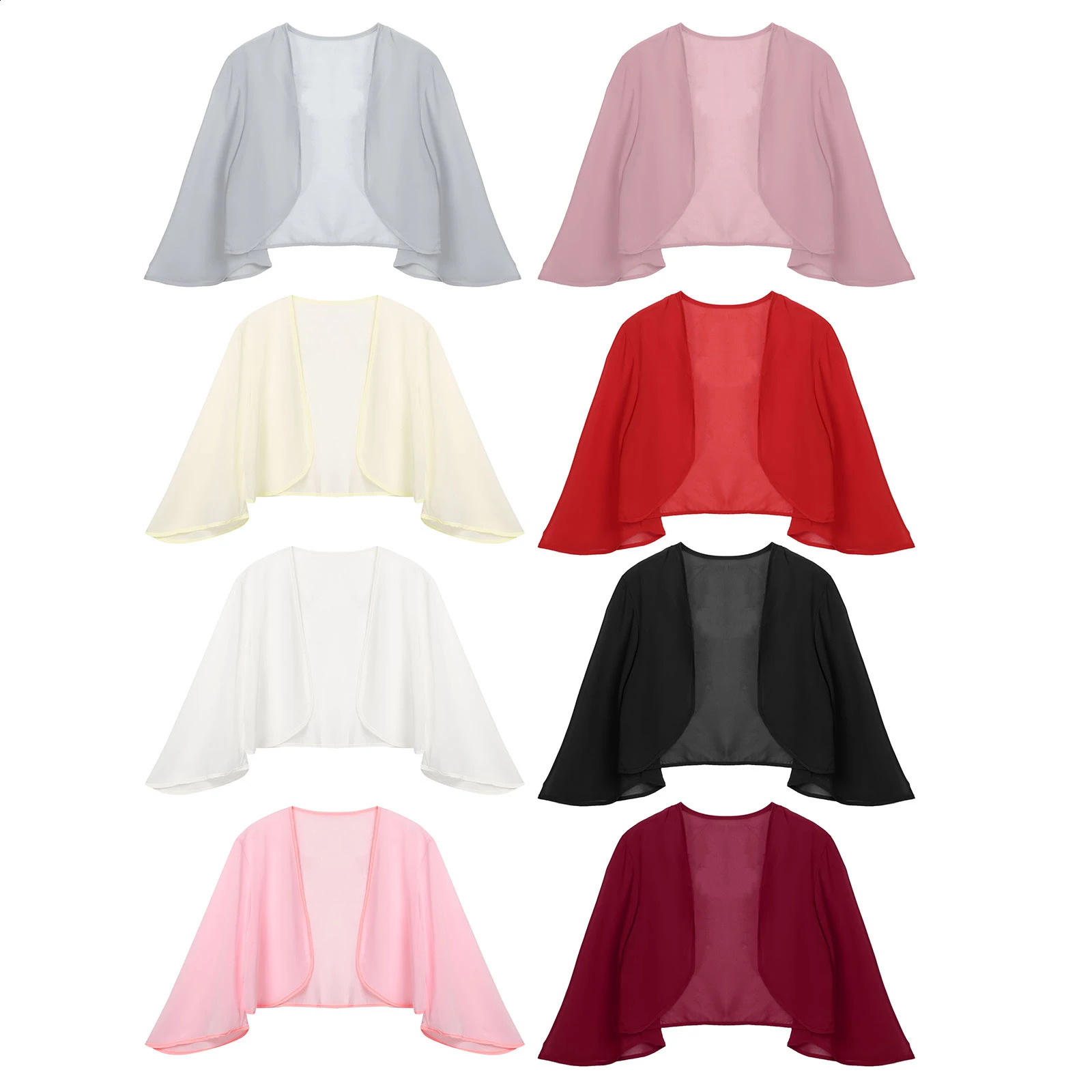 Women 3/4 Sleeve Chiffon Cardigan Bolero Shawls Outerwear Wedding Bridal Party Dress Wraps Beach Vacation Cover Ups Soft Cape 260625 - view 5