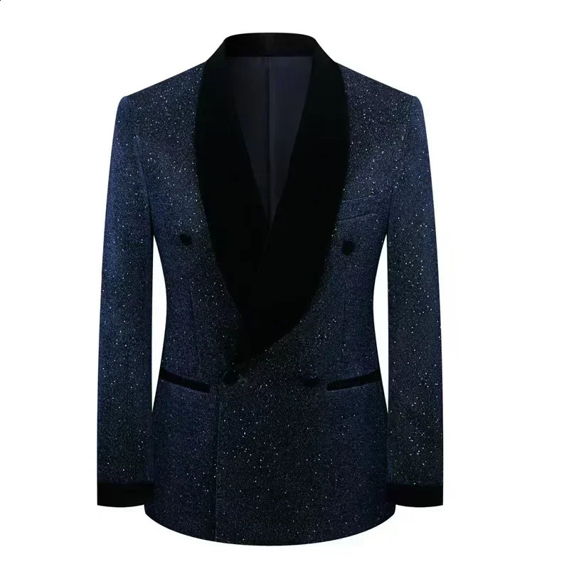 Stylish Suits for Men Shiny Yarn Coat Single Blazer or 2 Pieces Blazer and Pants Set Shawl Lapel Stage Costume Banquet Ceremony 250120