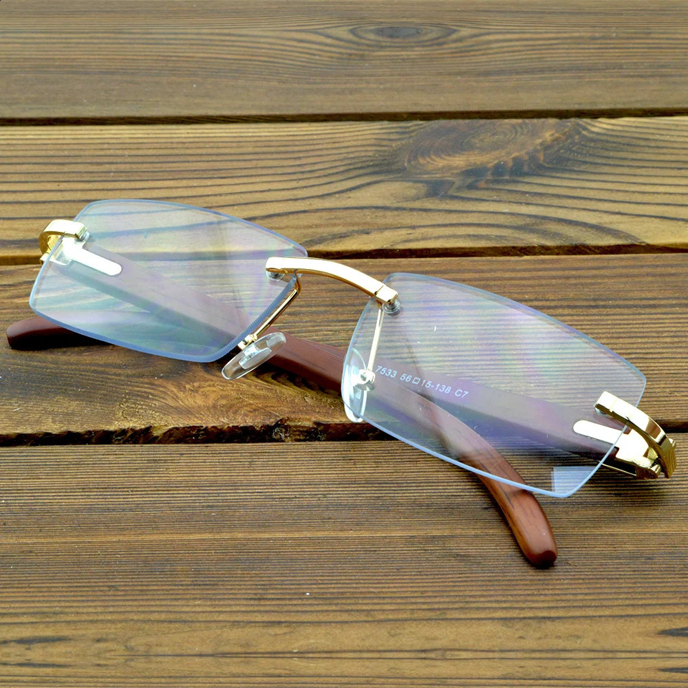Men and Women natural wood legs rimless glasses frame high standard 250120