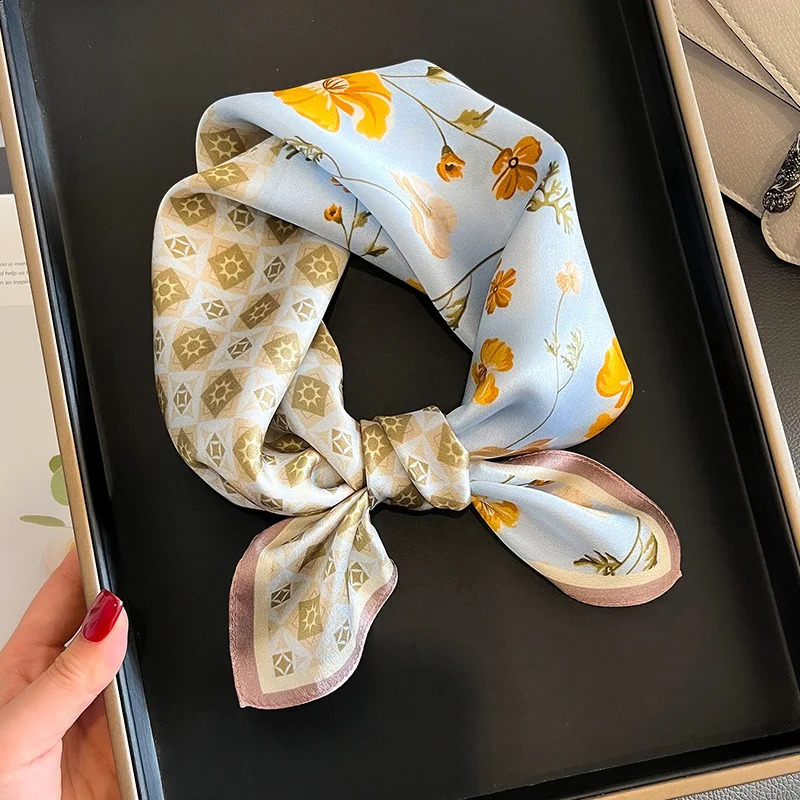 Women Square Silk Scarf Foulard Bandana Lady Floral Scarves for Hair Bands Neckerchief Spring Bag Ties 53cm 250117