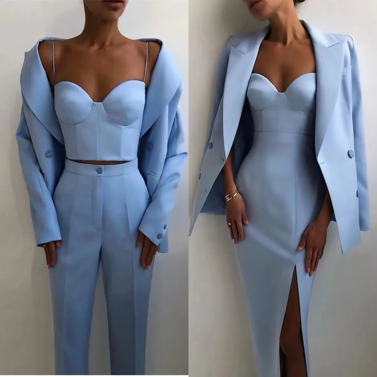 3 Pieces Fashion Women Suits ed Lapel Double Breasted Jacket Formal Casual Corset Pants Blazer Daily Wedding Prom Party Wear 250122