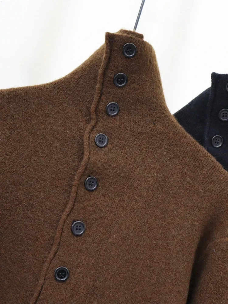 Autumn Winter Highgrade Elegant HighCollar Knitted Cardigan Fashion n Irregular Casual AllMatch Sweater Coat Women 250109Z