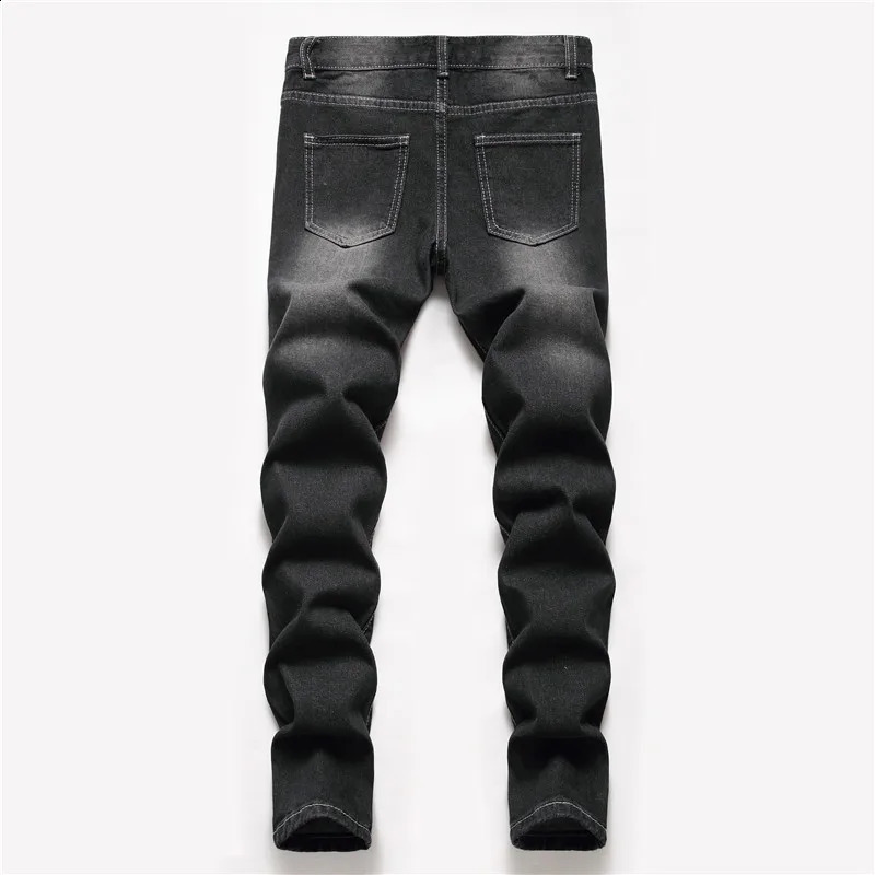 Boys Straight-leg Ripped Jeans Children Washed Distressed Stretch Denim Trousers Big Kids Casual Pants 5-16y 250110
