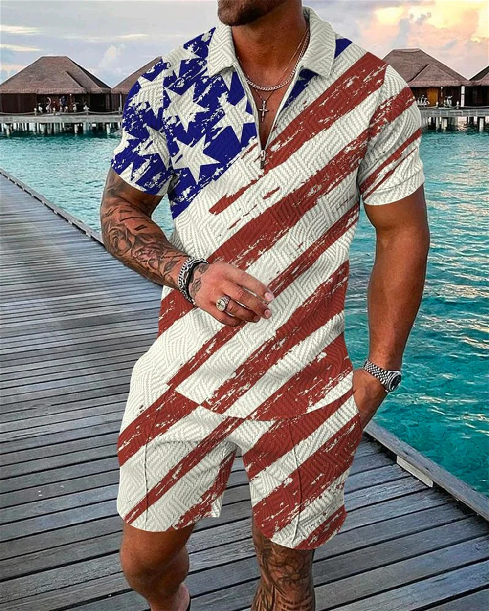 Summer Street Men's Sport Tracksuit Short Sleeve Men's Clothing Printing T-Shirt Shorts Men's Simple Clothing Fashion Tracksuits mens d