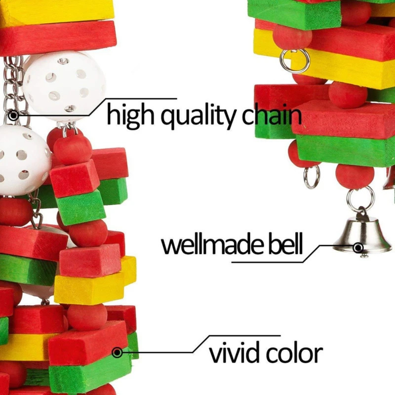 Pet Bird Chewing Toy Colorful Wooden Blocks Acrylic Beads Parrot Toy Bite Bridge Bird Tearing Toy Cockatiels Training Hang Swing 250214