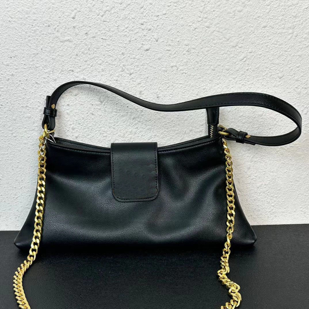 The 2025 popular armpit bag, fashionable bag, with detachable shoulder strap and gold button chain shoulder strap, is noble and elegant single shoulder bag.