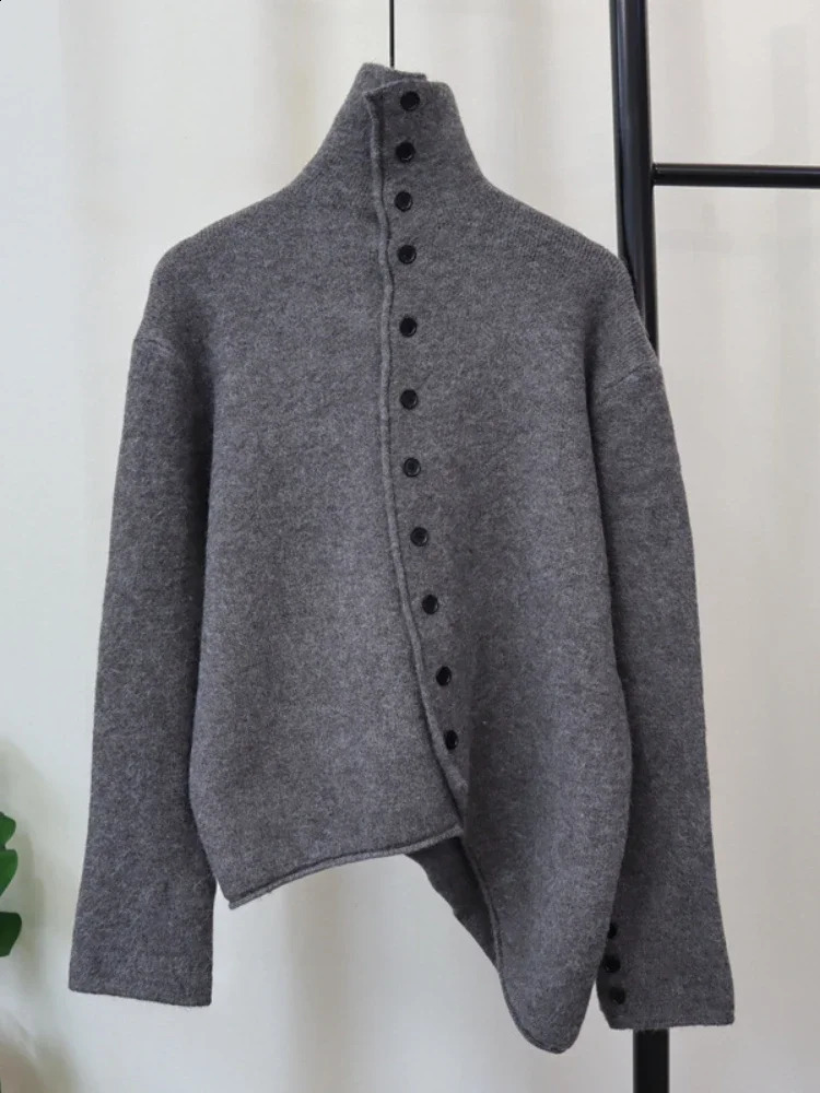 Autumn Winter Highgrade Elegant HighCollar Knitted Cardigan Fashion n Irregular Casual AllMatch Sweater Coat Women 250109Z