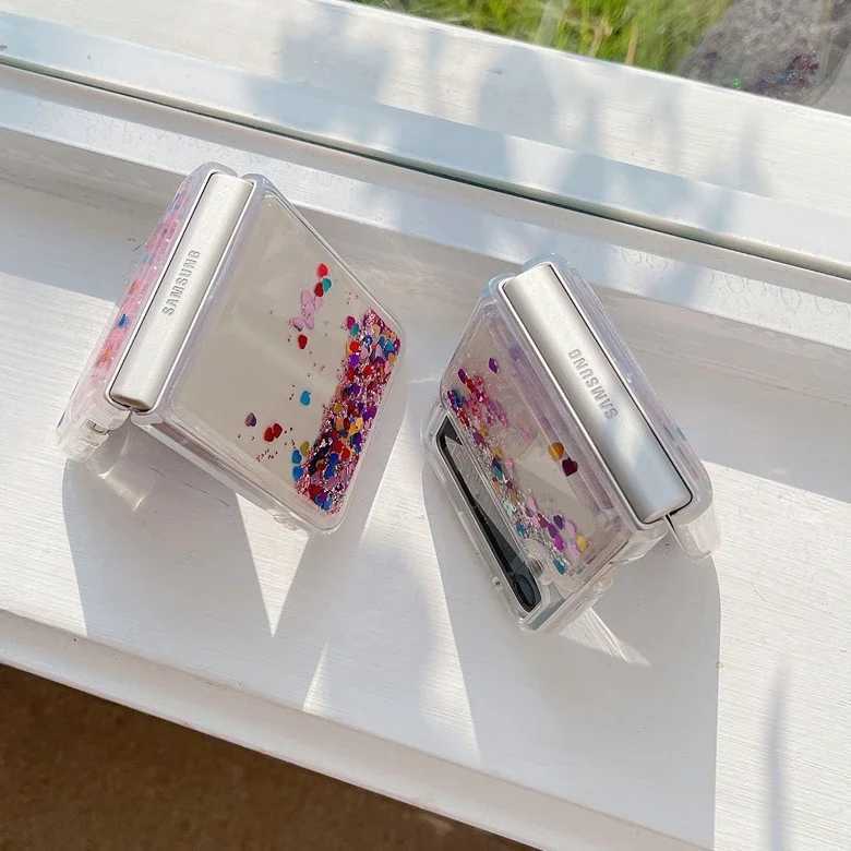 for Z Flip 6 Luxury Glitter Quicksand Case For Galaxy Z Flip 6 5 4 3 Z Flip 6 Gradient Love Heart Bling Cover Z250122