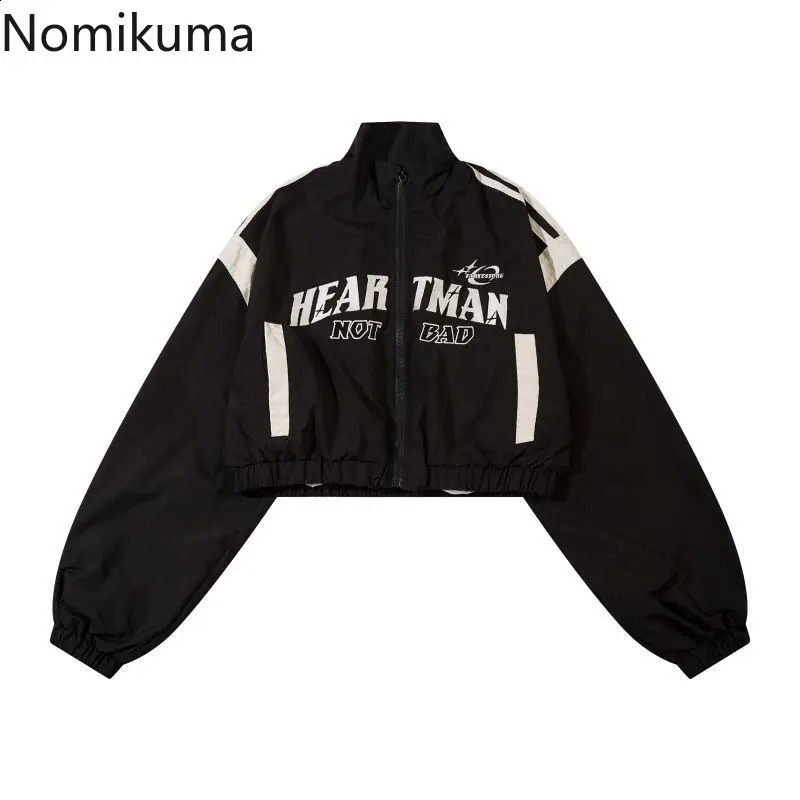 Streetwear Womens Jackets Crop Tops Turndown Collar High Waist Letter Outwear 2025 Casual Womens Clothing Zipper Fashion Y2k Coats 250118