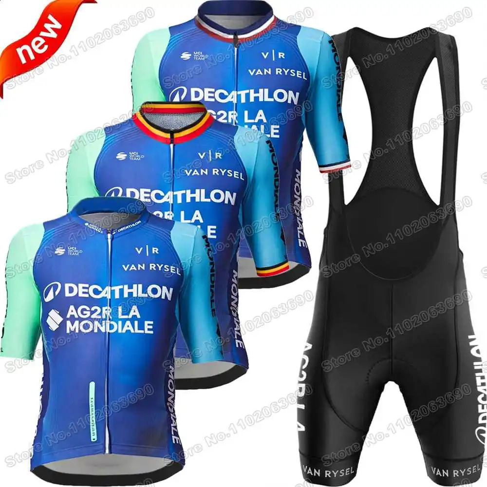 Team AG2R 2025 Cycling Jersey Set France Belgium Champion Cycling Clothing Men Summer Road Bike Shirt Suit Bicycle Bib Shorts 250117