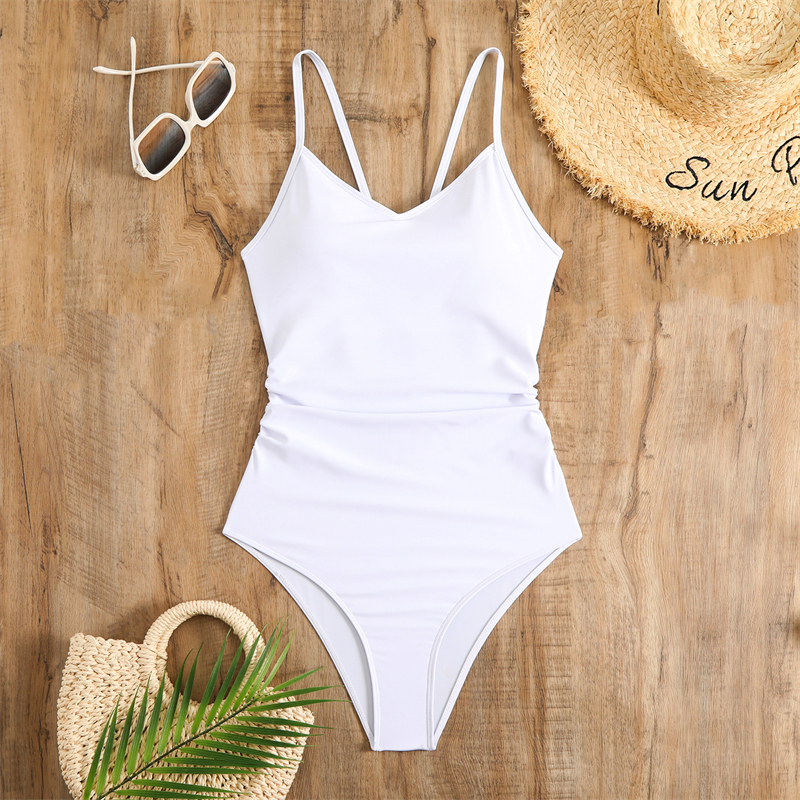 Women Low Back Swimwear Spaghetti Strap Bodysuit One Piece Swimsuit Female Sexy High Leg Cut Bather Bathing Suit Vintage Pool Beach Swim Costumes