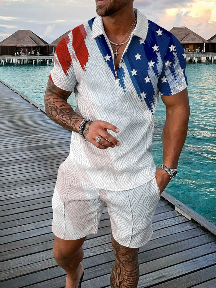 Summer Street Men's Sport Tracksuit Short Sleeve Men's Clothing Printing T-Shirt Shorts Men's Simple Clothing Fashion Tracksuits mens d