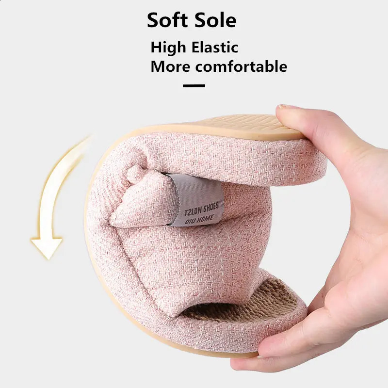 Breathable Flax Slippers Women Men Indoor Mute Slipper Anti-slip Lovers House Floor Shoes Soft Ladies Summer Home Slides 250118