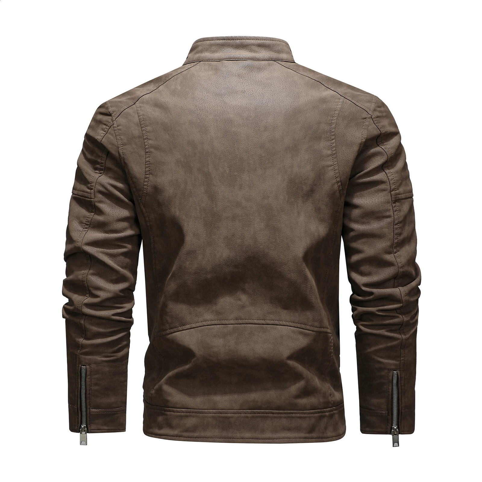Mens PU leather jacket with fleece large lapel diagonal front zip autumn and winter stand-up collar jacket 250120