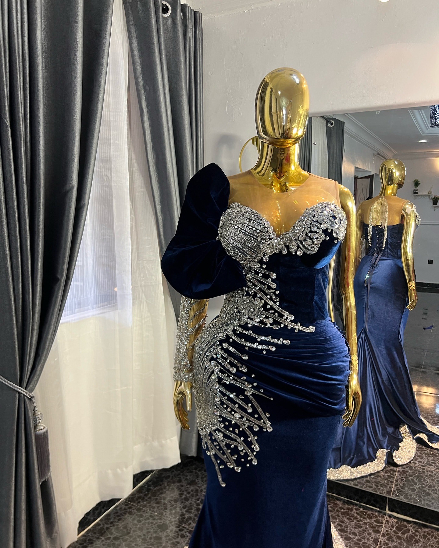Aso Ebi Royal Blue Mermaid Prom Dresses 2025 Crystals Lace Veet Evening Formal Party Second Birthday Engagement Gowns Plus Size Dress For Special Ocns