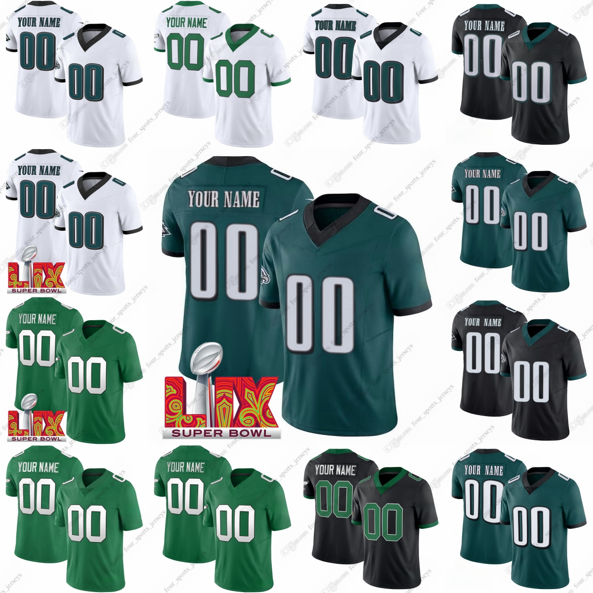 Custom 2025 Super Bowl Football Jersey Stitched Jalen Hurts DeVonta Smith A.J. Brown Randall Cunningham Brian Dawkins Saquon Barkley Brandon Graham Jason Kelce 1212