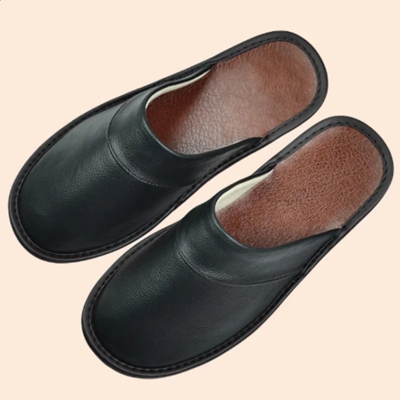 Indoor Leather Slippers Men Home Shoes Women Spring Autumn Style Flat Mules High Quality Unisex House Slippers 250122