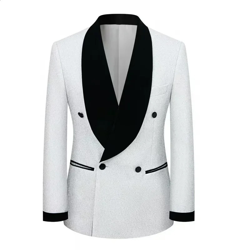 Stylish Suits for Men Shiny Yarn Coat Single Blazer or 2 Pieces Blazer and Pants Set Shawl Lapel Stage Costume Banquet Ceremony 250120
