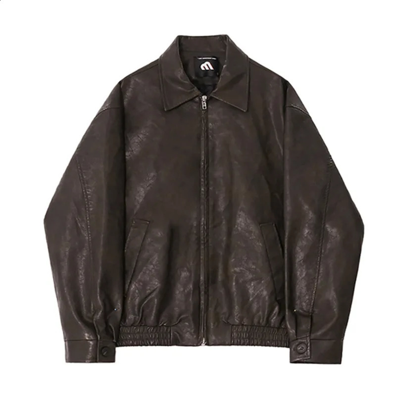 SYUHGFA Men PU Leather Jackets High Street Turn-down Collar Zipper Pockets Solid Color Male Short Coat Spring Chic 250109