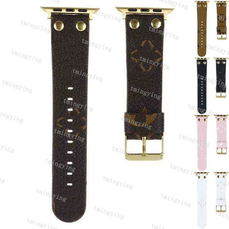 Luxury Apple Watch Band 38 40 41 42 44 45 46 49 mm Flower Leather Watchs Strap Wristband For Iwatch 10 9 8 7 6 5 SE Designer Fashion Watchbands