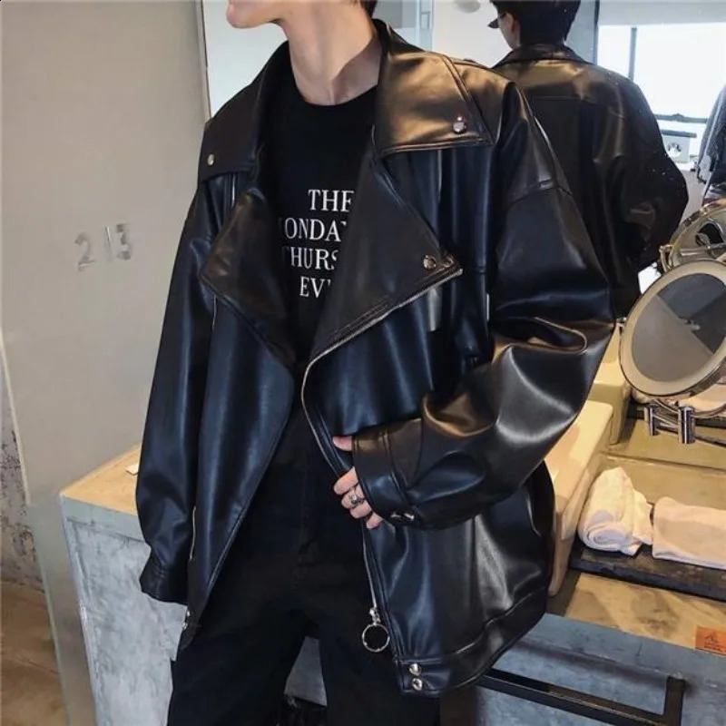 Leather Locomotive Jacket for Men Waterproof Zip V Oversize High Quality Fast Delvery Vintage Deals Sale Trendy Man Coat 250110Z